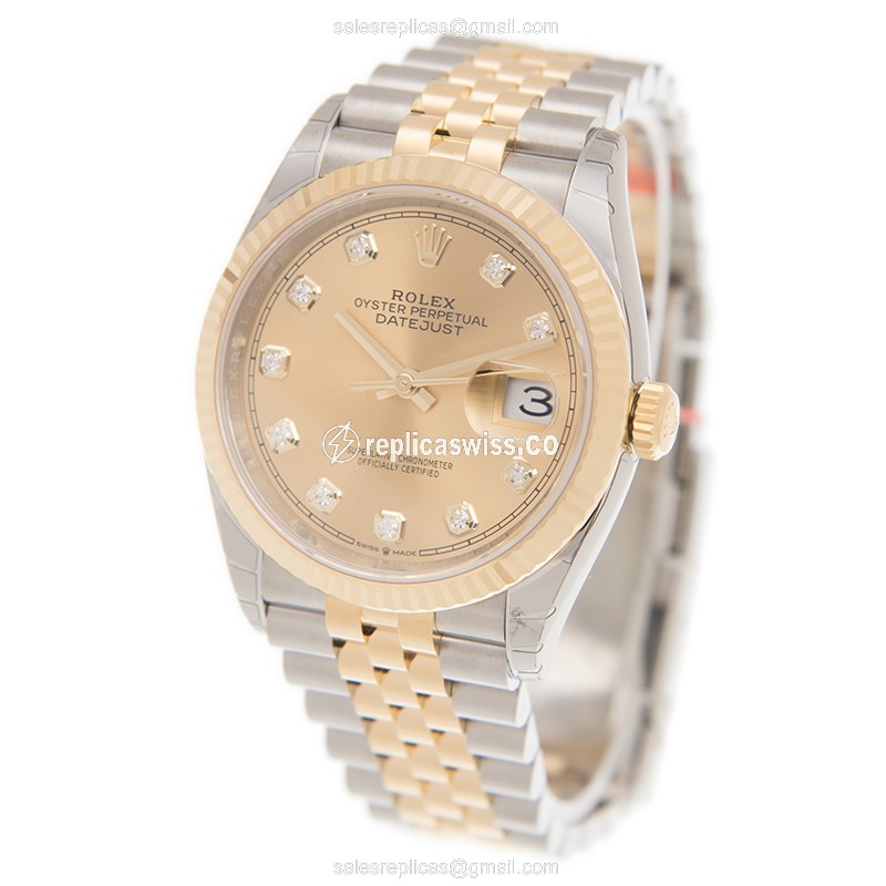 Rolex DATEJUST Replica - Automatic - Gold & Steel Case - Gold Dial - View 3