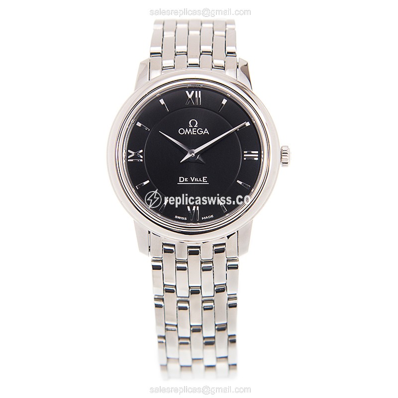 Omega De Ville Quartz Replica - Stainless Steel - Black Dial - Silver Steel Strap - View 2