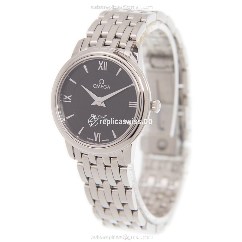 Omega De Ville Quartz Replica - Stainless Steel - Black Dial - Silver Steel Strap - View 3