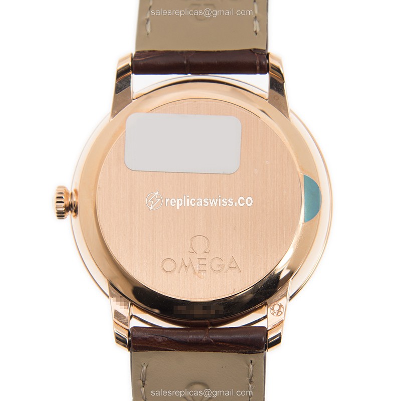 Omega DE VILLE Replica - 18kt Rose Gold - Automatic - Silver Dial - Brown Leather Strap - View 3