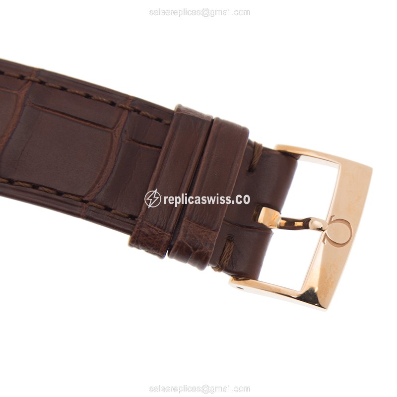 Omega DE VILLE Replica - 18kt Rose Gold - Automatic - Silver Dial - Brown Leather Strap - View 4