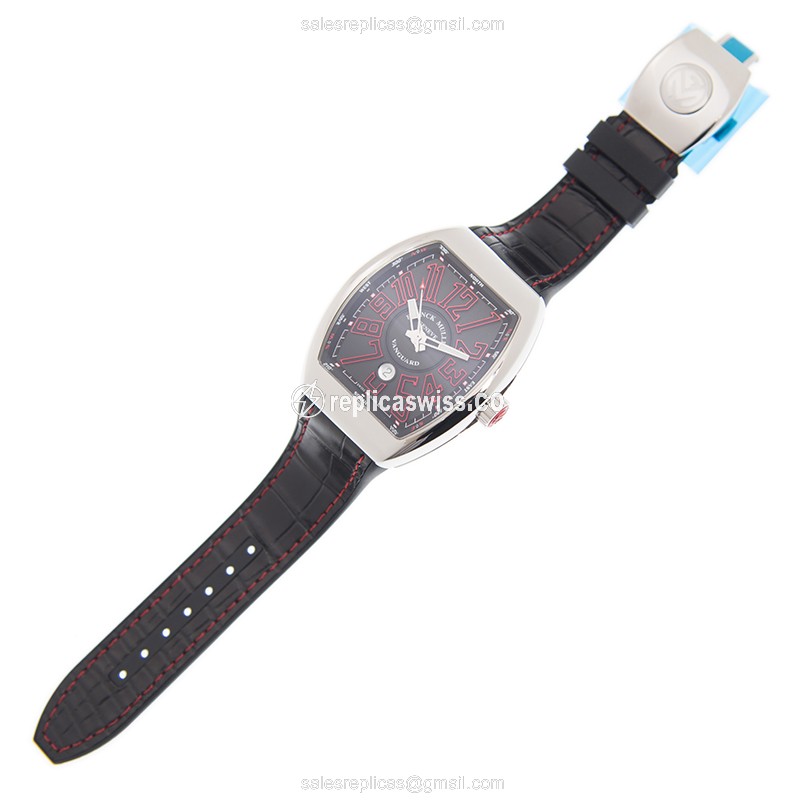 Franck Muller V 45 SC DT AC.ER VANGUARD Replica - Automatic - Steel Case - Black Dial on Leather Strap - View 2