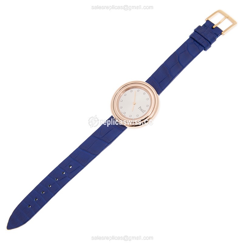 Piaget POSSESSION Replica - Quartz - 18kt Rose Gold - Silver Dial - Blue Alligator Strap - View 2