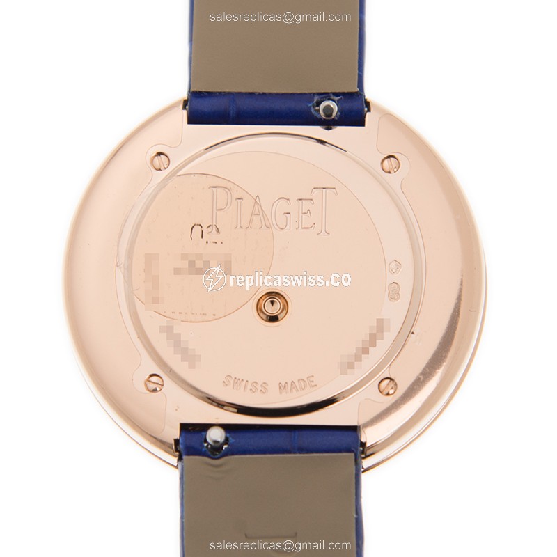 Piaget POSSESSION Replica - Quartz - 18kt Rose Gold - Silver Dial - Blue Alligator Strap - View 3