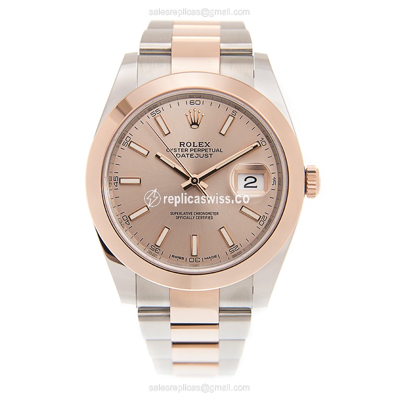Rolex Datejust Replica - Automatic - 18kt Rose & Steel - Brown Dial - Gold Clasp - View 2