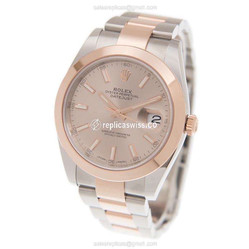 Rolex Datejust Replica - Automatic - 18kt Rose & Steel - Brown Dial - Gold Clasp - View 3