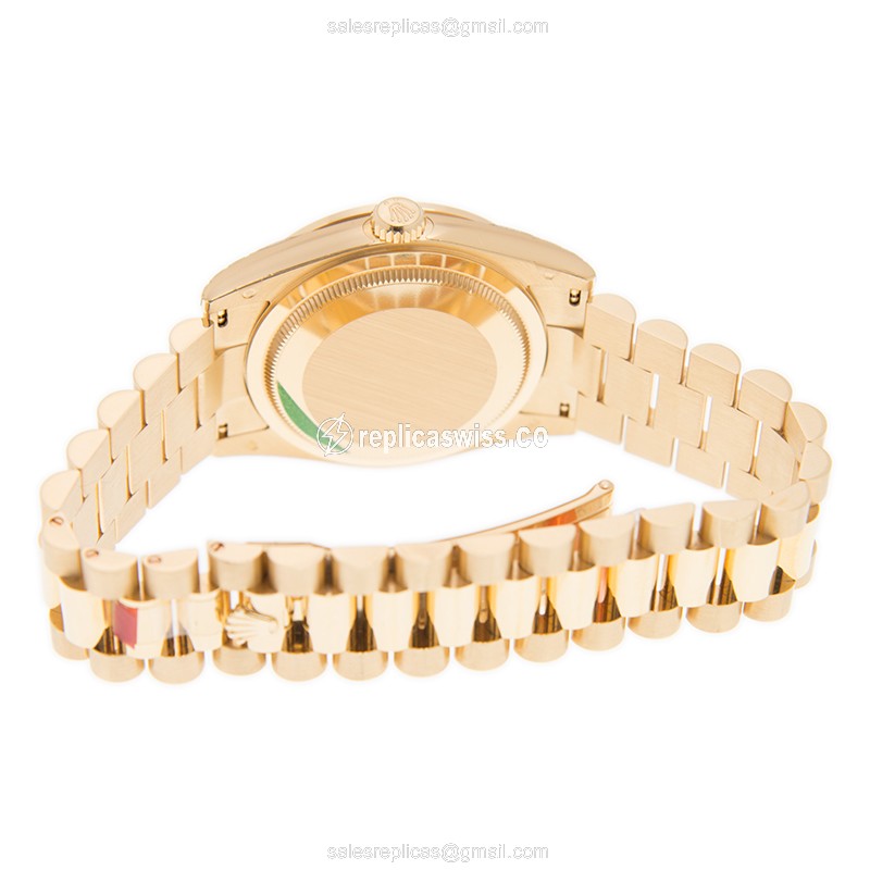 Rolex Day-Date Replica - Automatic - 18kt Gold & Steel - Green Dial on Gold Strap - View 4