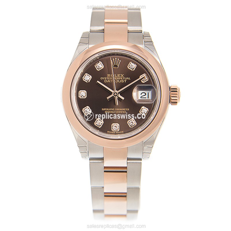 Rolex Lady Datejust Replica - Automatic - 18kt Rose Gold Case - Brown Dial - View 2