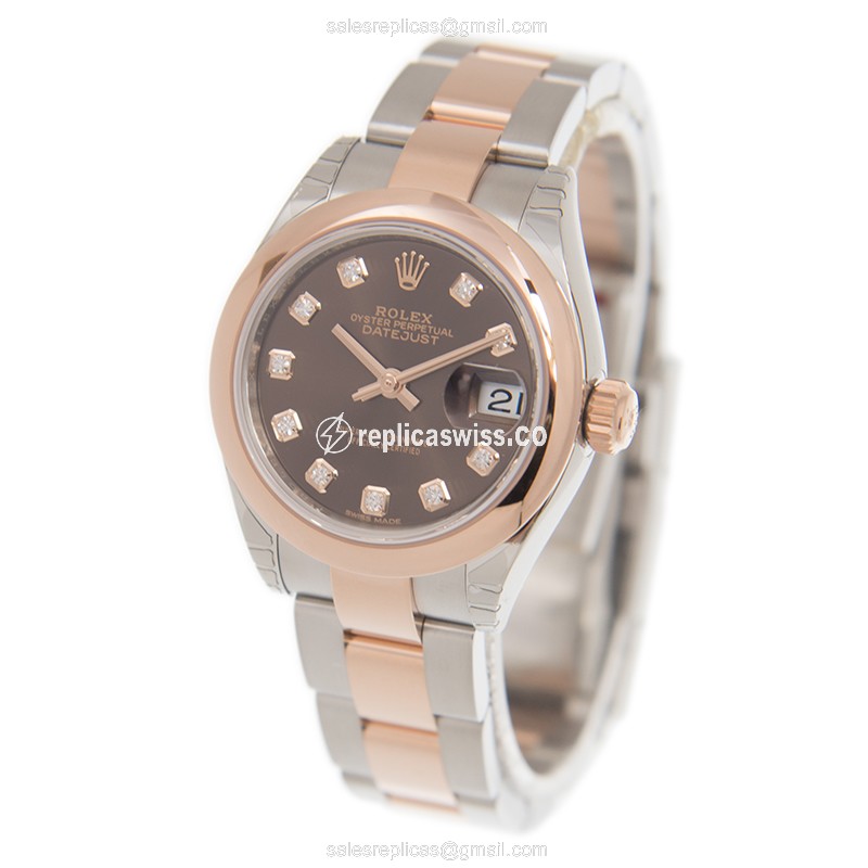 Rolex Lady Datejust Replica - Automatic - 18kt Rose Gold Case - Brown Dial - View 3