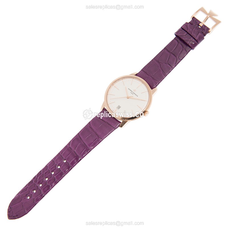 Vacheron Constantin 4100U/001R-B180 PATRIMONY - 18kt Rose Gold Case - White Dial - Alligator Purple Strap - Automatic Movement - View 2