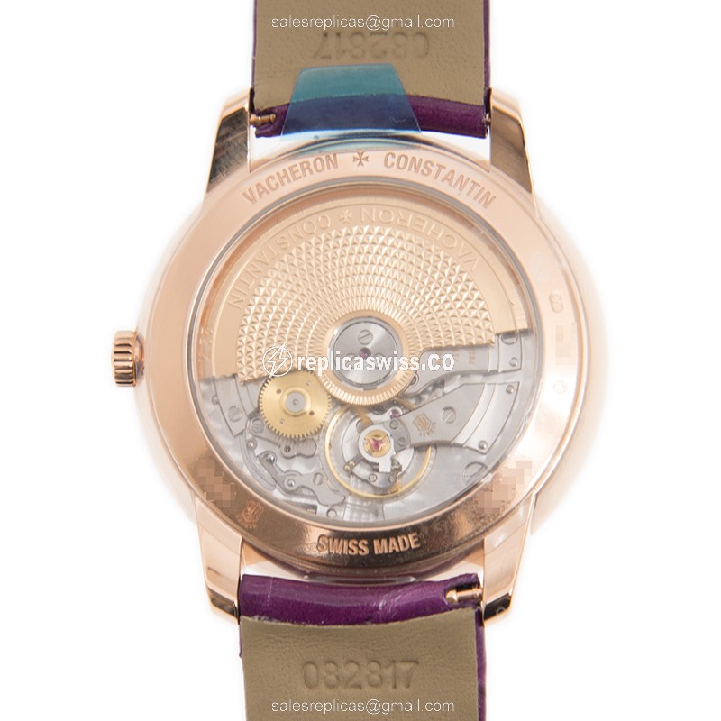 Vacheron Constantin 4100U/001R-B180 PATRIMONY - 18kt Rose Gold Case - White Dial - Alligator Purple Strap - Automatic Movement - View 3