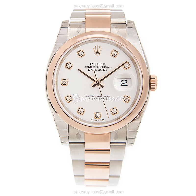 Rolex Datejust Replica - Automatic - 18kt Rose Gold & Steel - White Dial - View 2
