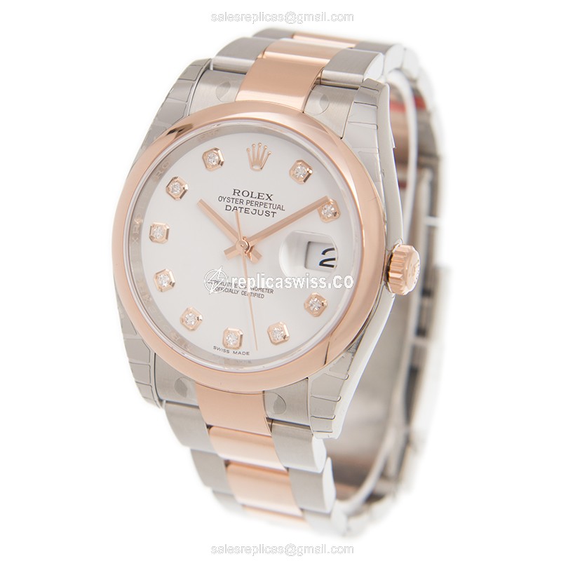 Rolex Datejust Replica - Automatic - 18kt Rose Gold & Steel - White Dial - View 3