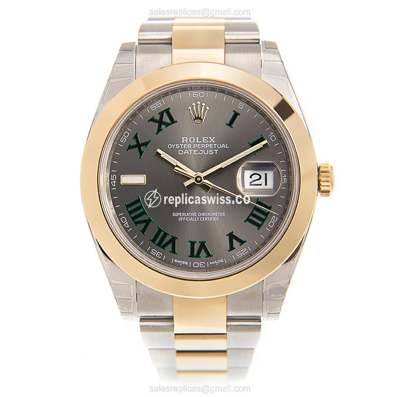 Rolex DATEJUST Replica | 18kt Gold - Steel Case | Dark Grey Dial, Gold Clasp, 18kt Steel Strap - View 2