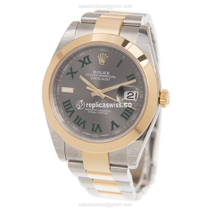 Rolex DATEJUST Replica | 18kt Gold - Steel Case | Dark Grey Dial, Gold Clasp, 18kt Steel Strap - View 3