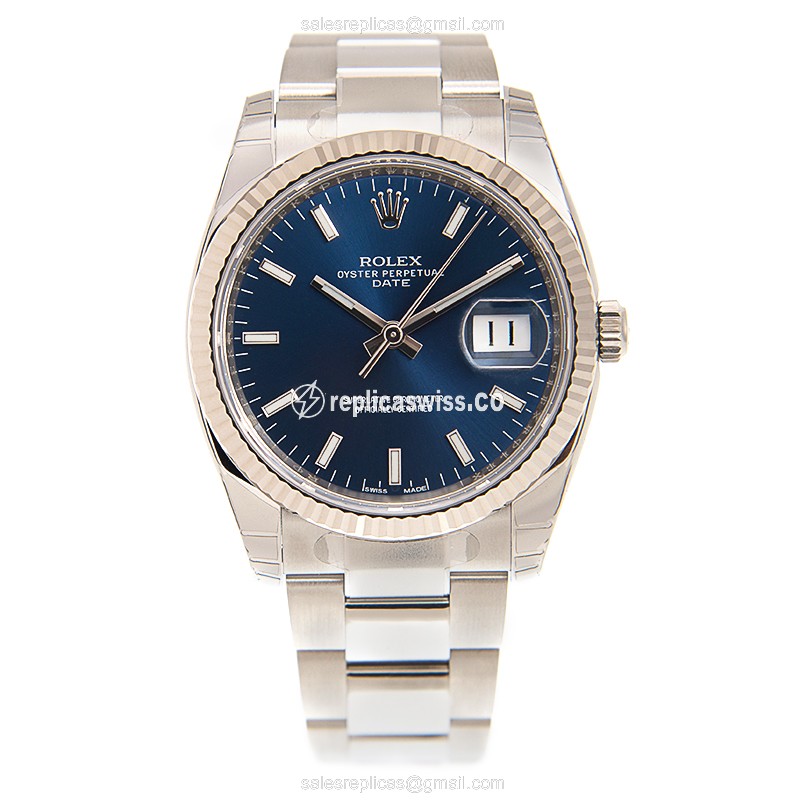 Rolex DATEJUST Replica - Automatic - Steel Case, Blue Dial on Silver Strap - View 2