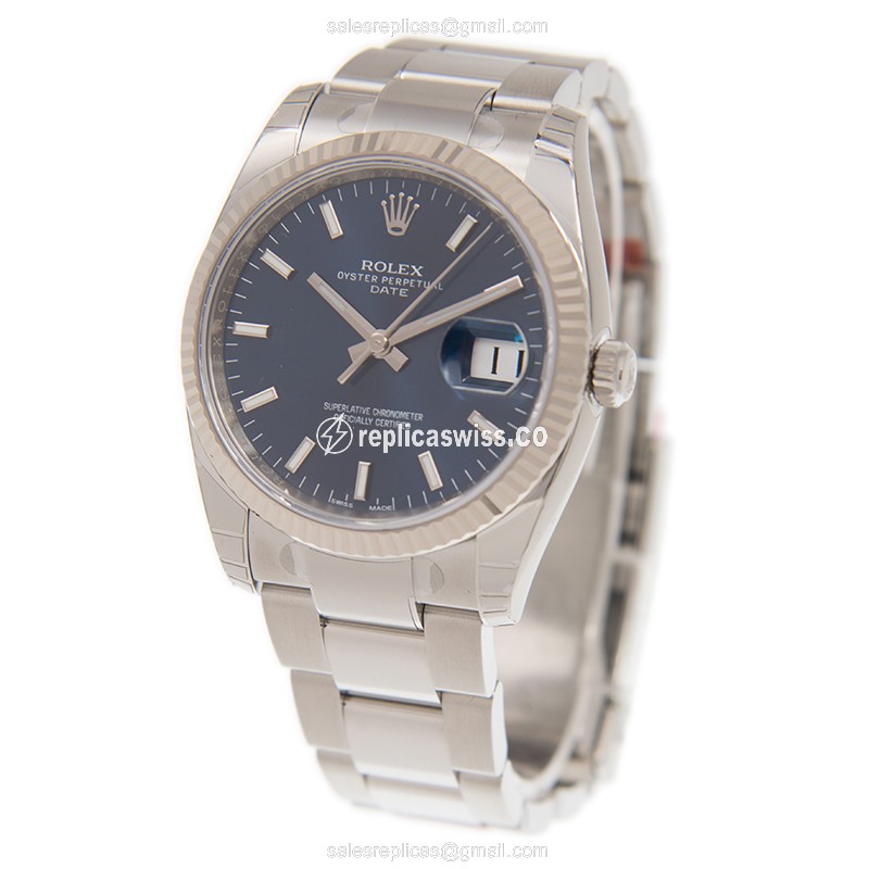 Rolex DATEJUST Replica - Automatic - Steel Case, Blue Dial on Silver Strap - View 3