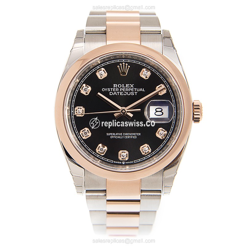 Rolex Datejust Replica - Automatic - 18kt Rose Gold & Steel - Black Dial - View 2
