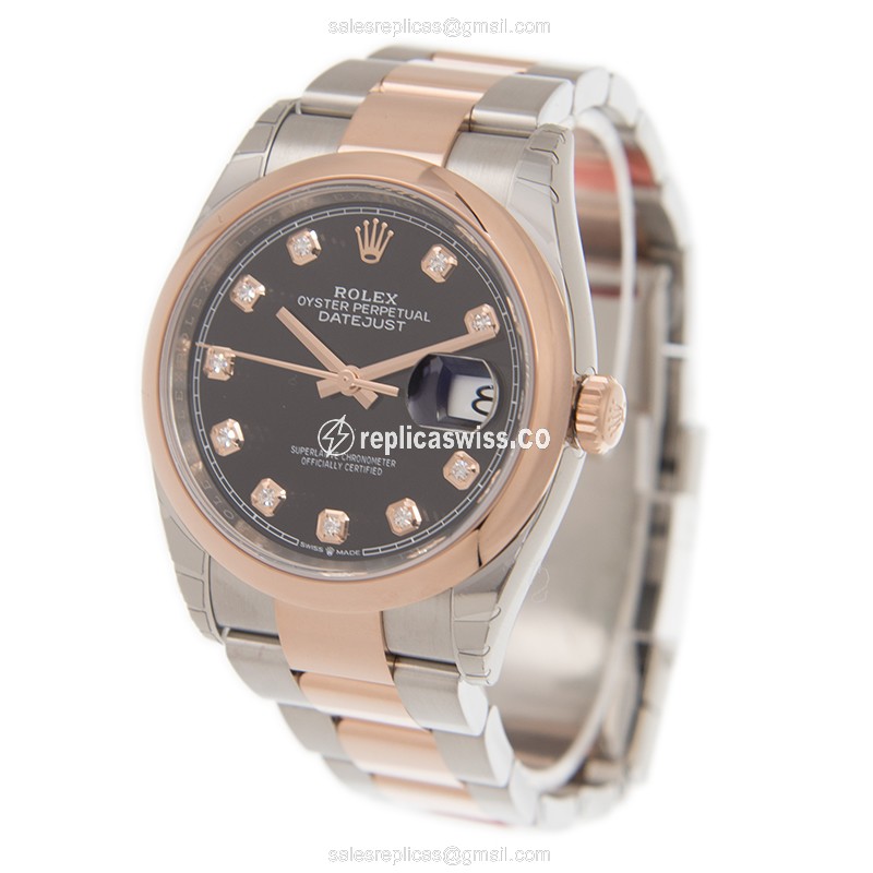 Rolex Datejust Replica - Automatic - 18kt Rose Gold & Steel - Black Dial - View 3