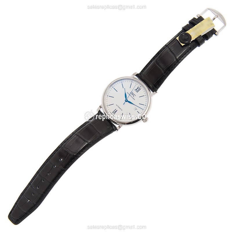 IWC PORTOFINO Automatic - Stainless Steel Case - White Dial - Black Alligator Strap - Buckle Clasp - View 2