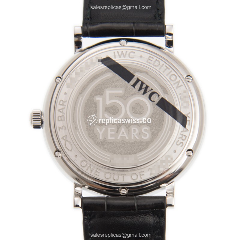 IWC PORTOFINO Automatic - Stainless Steel Case - White Dial - Black Alligator Strap - Buckle Clasp - View 3