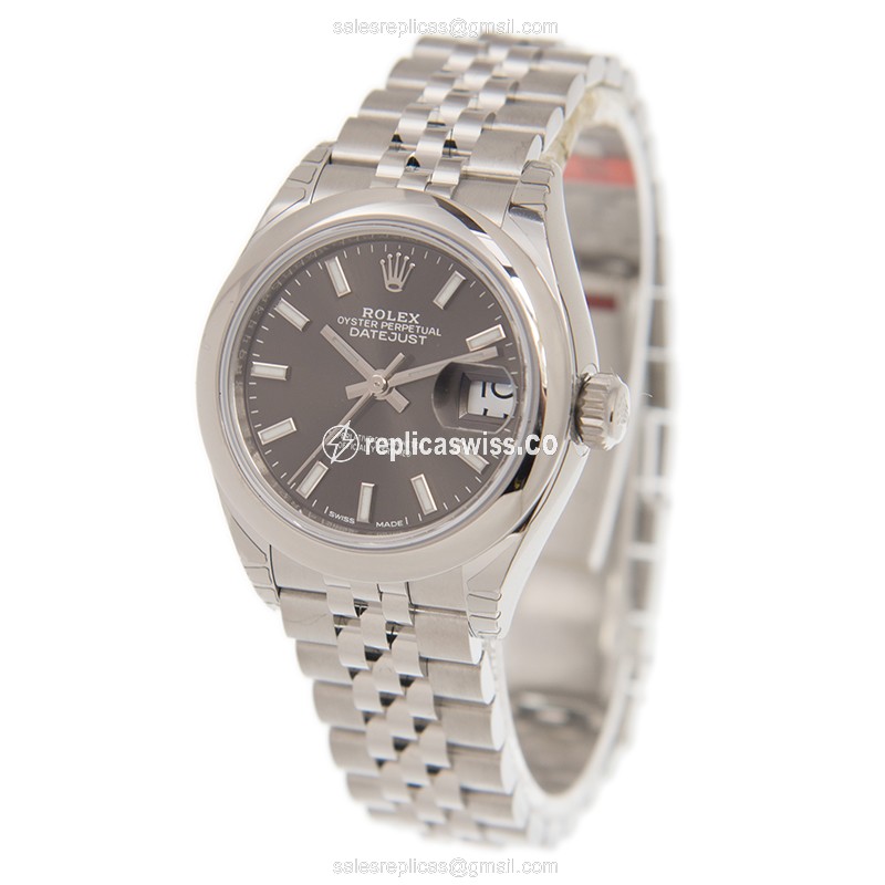Rolex Lady Datejust Replica - Automatic - Steel Case - Gray Dial - Silver Strap - View 3