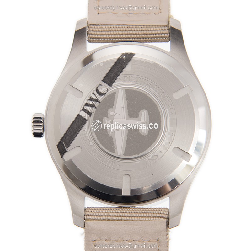 IWC IW327017 PILOTS Replica - Automatic - Stainless Steel - Silver Dial - Beige Fabric Strap - View 3