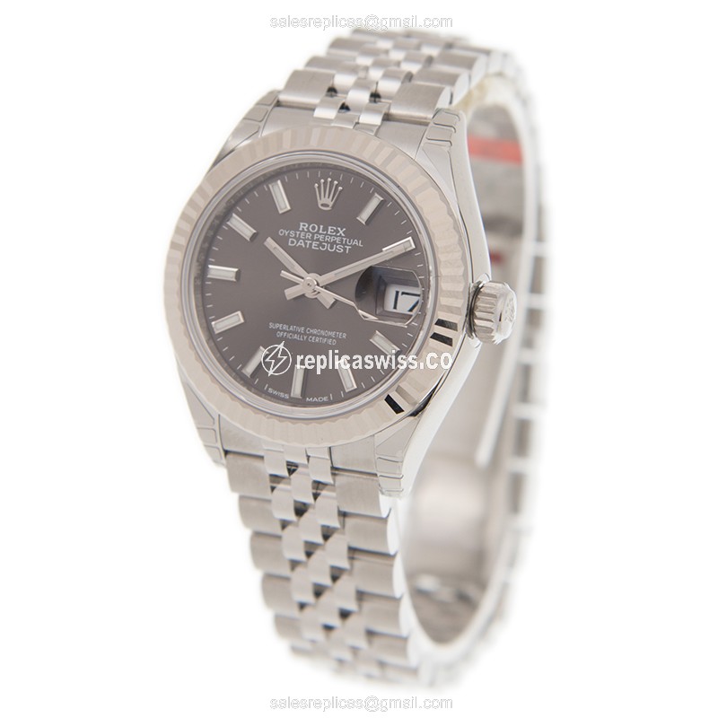 Rolex Datejust Lady Replica - Automatic - White Gold & Steel - Gray Dial - View 3