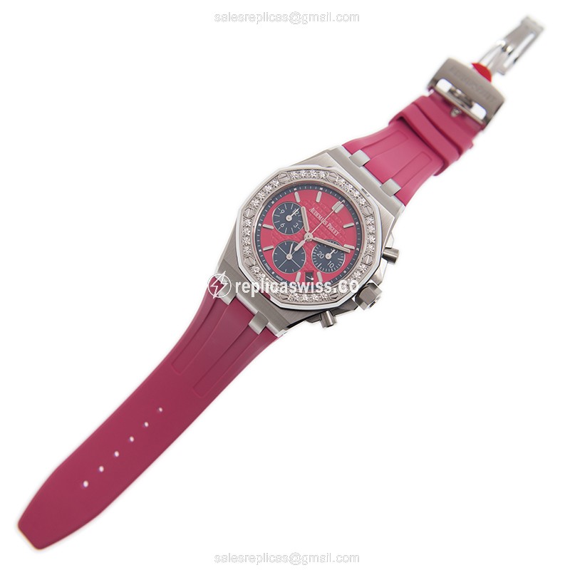 Audemars Piguet Royal Oak Offshore Replica - Automatic - Stainless Steel - Pink Dial & Diamonds - Rubber Strap - View 2