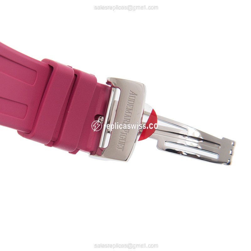 Audemars Piguet Royal Oak Offshore Replica - Automatic - Stainless Steel - Pink Dial & Diamonds - Rubber Strap - View 4