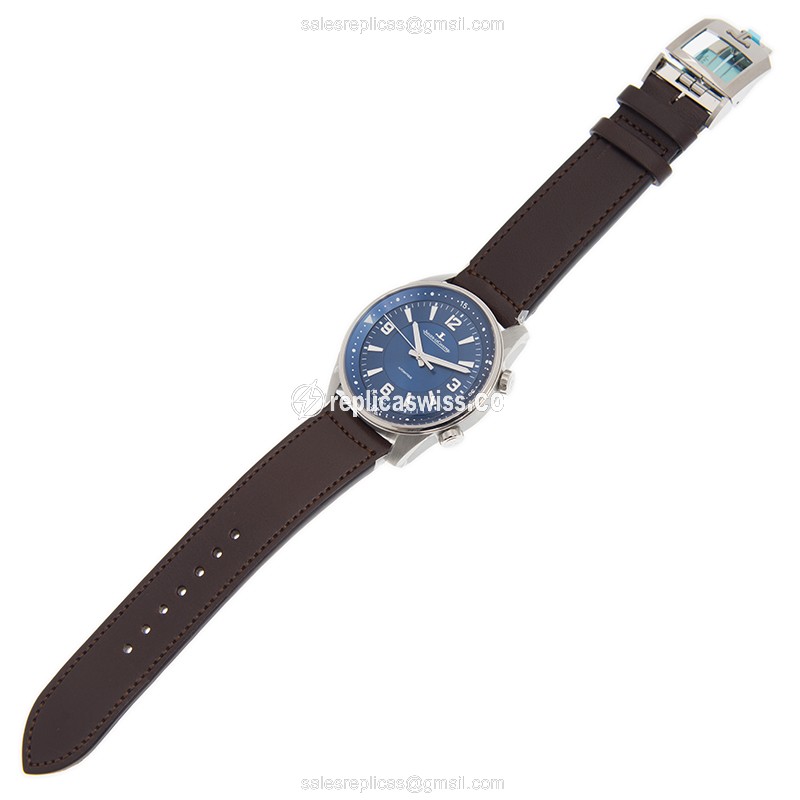 Jaeger-Lecoultre Polaris Date Replica - Auto - Blue Dial - Stainless Steel - Brown Alligator Strap - View 2