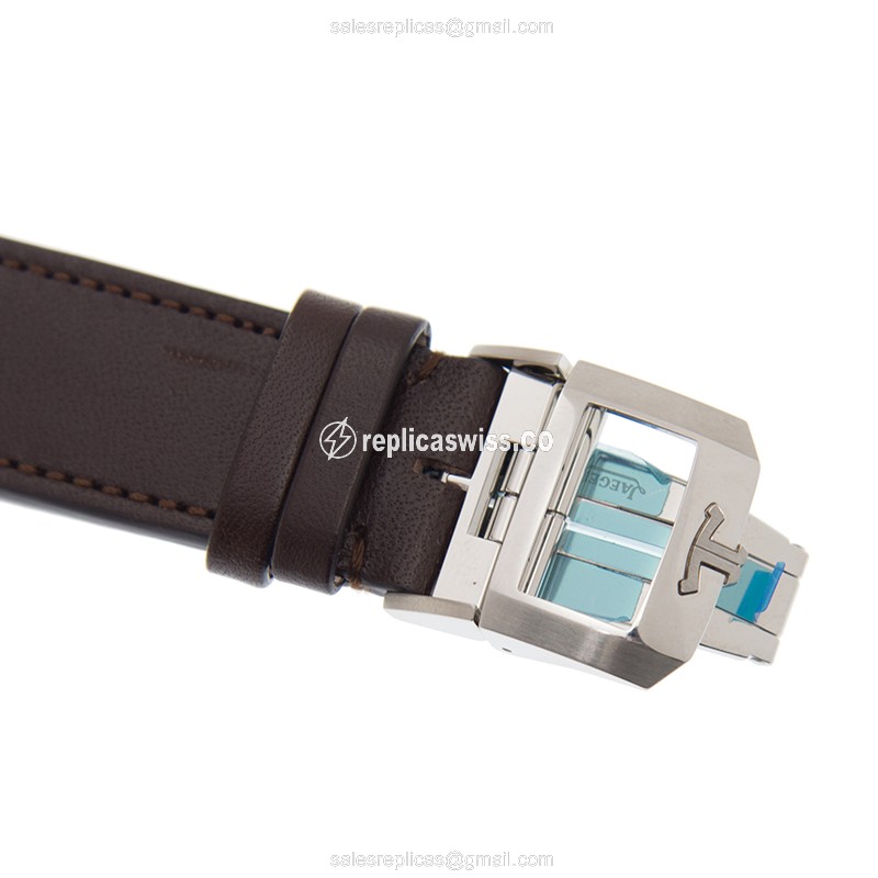 Jaeger-Lecoultre Polaris Date Replica - Auto - Blue Dial - Stainless Steel - Brown Alligator Strap - View 4
