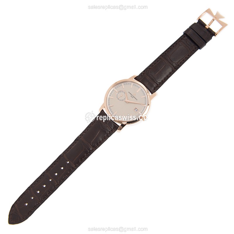 Vacheron Constantin 87172/000R-B167 TRADITIONNELLE - Automatic - 18kt Rose Gold - White Dial - Brown Alligator Buckle - View 2