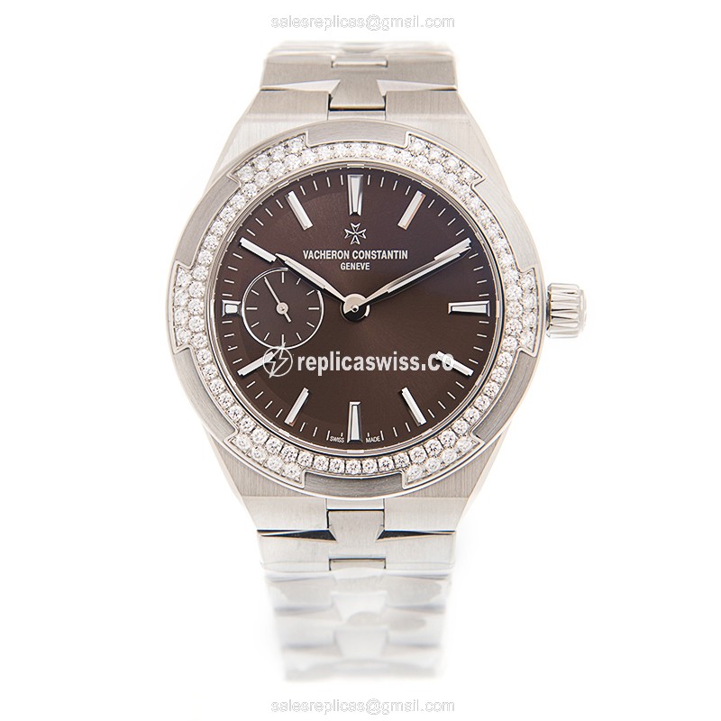 Vacheron Constantin Overseas Replica - Automatic - Diamond Dial - Brown - Steel Clasp & Silver Strap - View 2