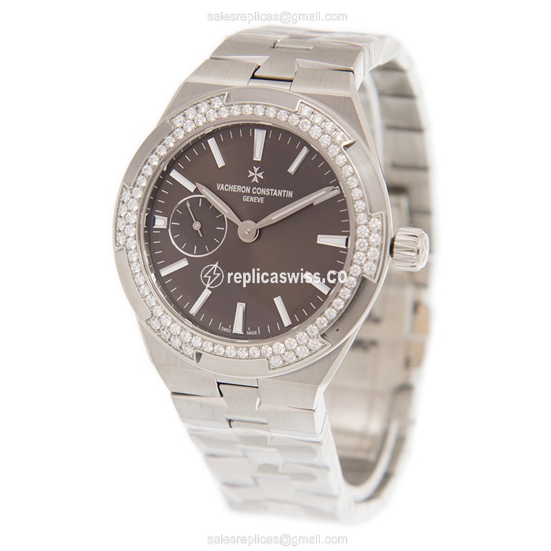 Vacheron Constantin Overseas Replica - Automatic - Diamond Dial - Brown - Steel Clasp & Silver Strap - View 3
