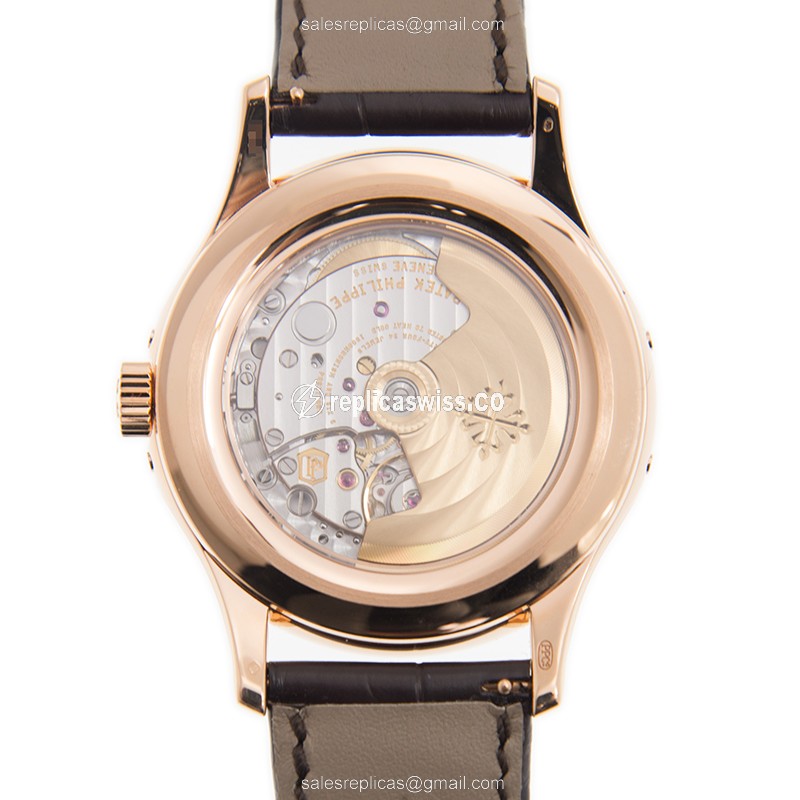 Patek Philippe 5205R-001 Replica - Automatic - 18kt Rose Gold - White Dial - Brown Alligator Buckle - View 3