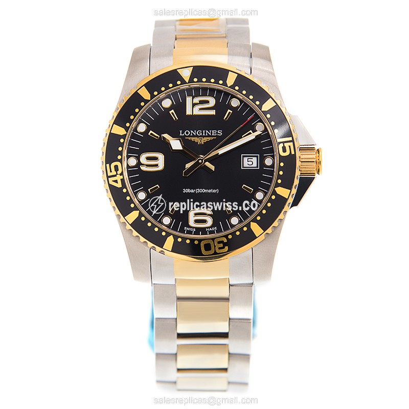 Longines CONQUEST Replica - Quartz - Gold-Plated Case - Black Dial - Steel Clasp & Gold Strap - View 2