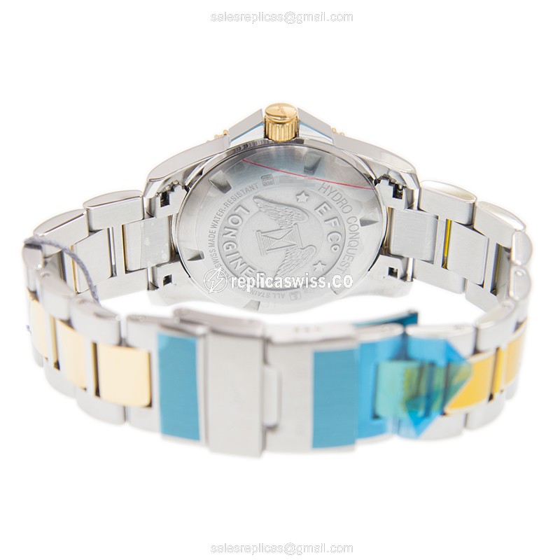Longines CONQUEST Replica - Quartz - Gold-Plated Case - Black Dial - Steel Clasp & Gold Strap - View 4