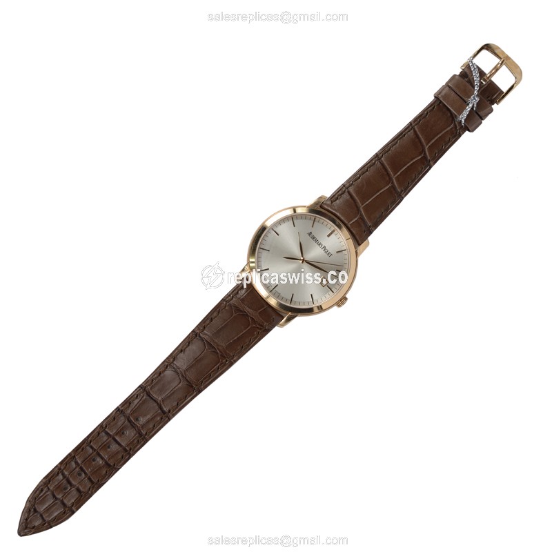 Audemars Piguet 15170OR.OO.A088CR.01 Jules - Auto - 18kt Rose Gold - Silver Dial - Brown Alligator Buckle - View 2