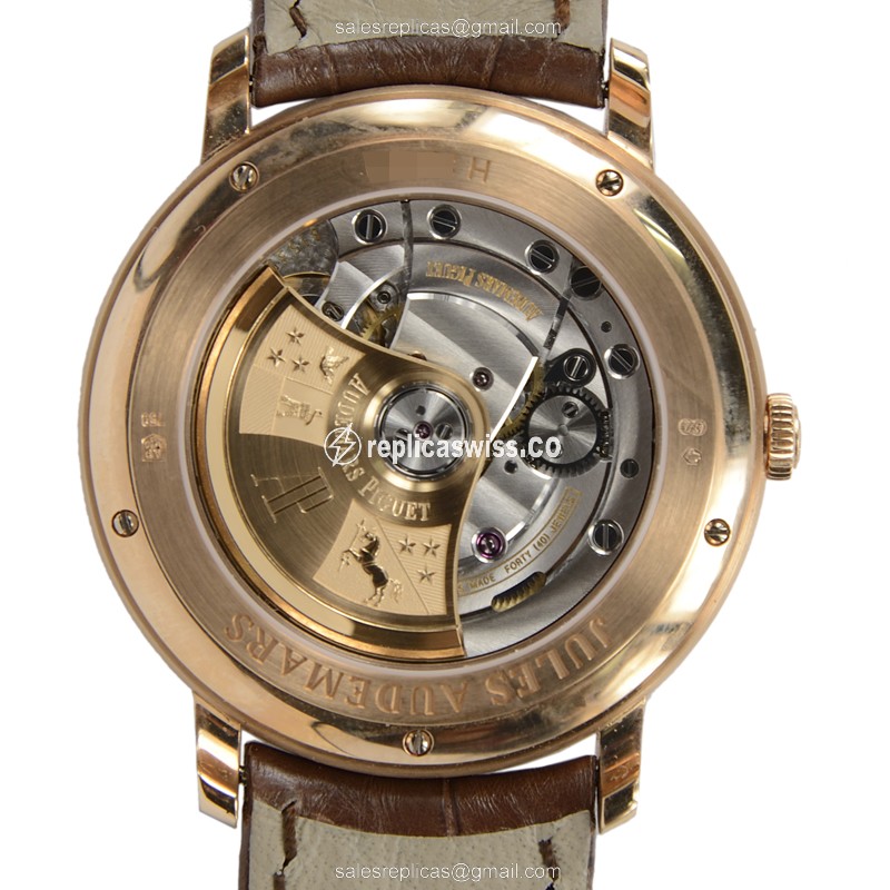 Audemars Piguet 15170OR.OO.A088CR.01 Jules - Auto - 18kt Rose Gold - Silver Dial - Brown Alligator Buckle - View 3