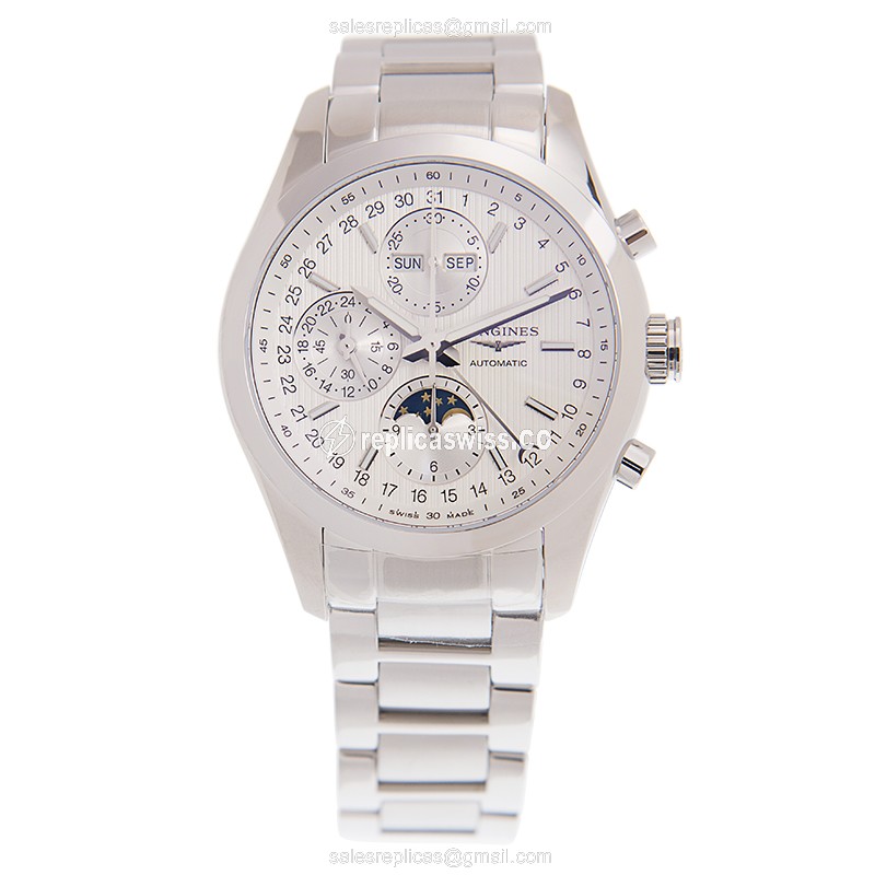 Longines CONQUEST CLASSIC Replica - Automatic - White Dial on Silver Steel - View 2