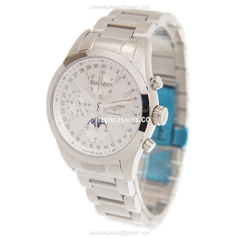 Longines CONQUEST CLASSIC Replica - Automatic - White Dial on Silver Steel - View 3