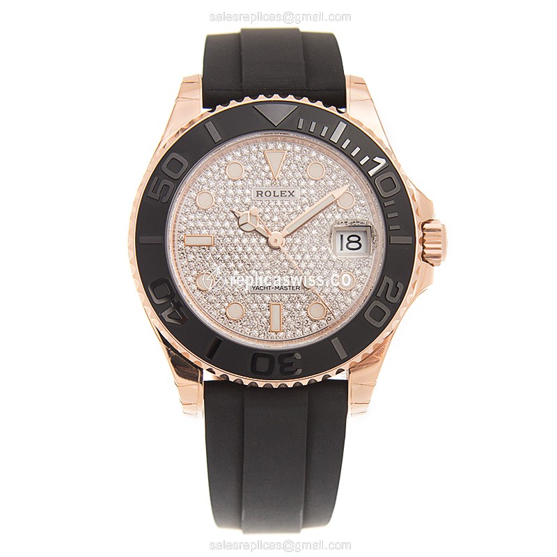 Rolex Yacht Master Replica - Automatic - 18kt Rose Gold - Silver Dial, Black Rubber Strap - View 2