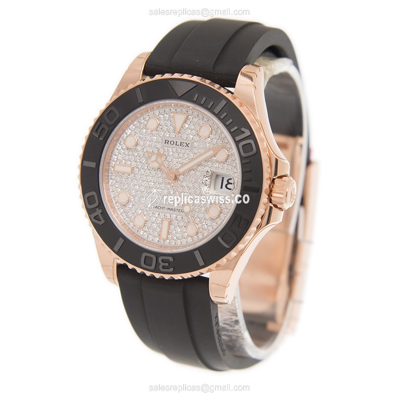 Rolex Yacht Master Replica - Automatic - 18kt Rose Gold - Silver Dial, Black Rubber Strap - View 3