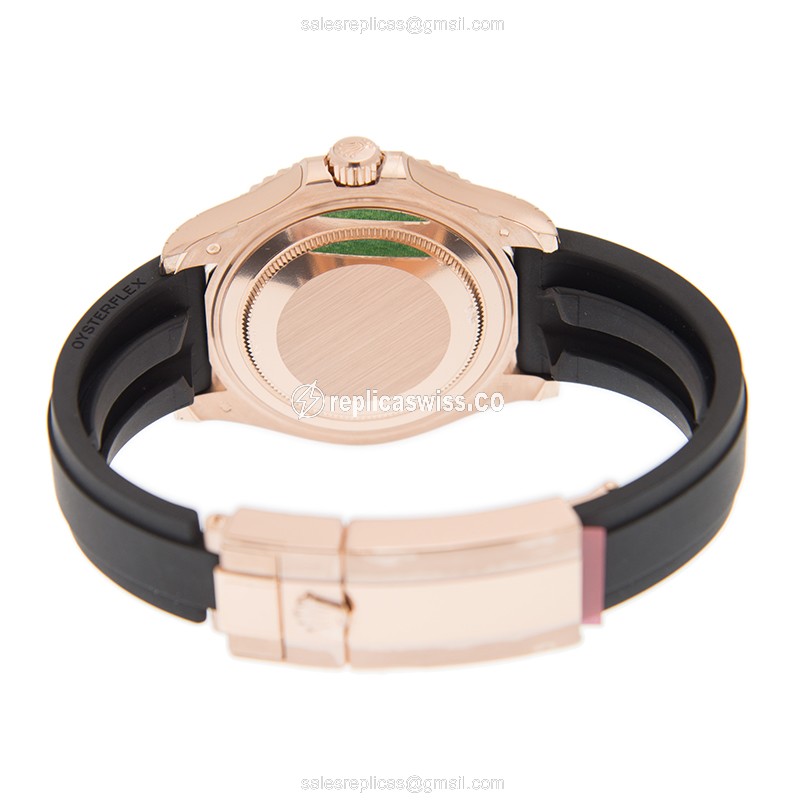 Rolex Yacht Master Replica - Automatic - 18kt Rose Gold - Silver Dial, Black Rubber Strap - View 4