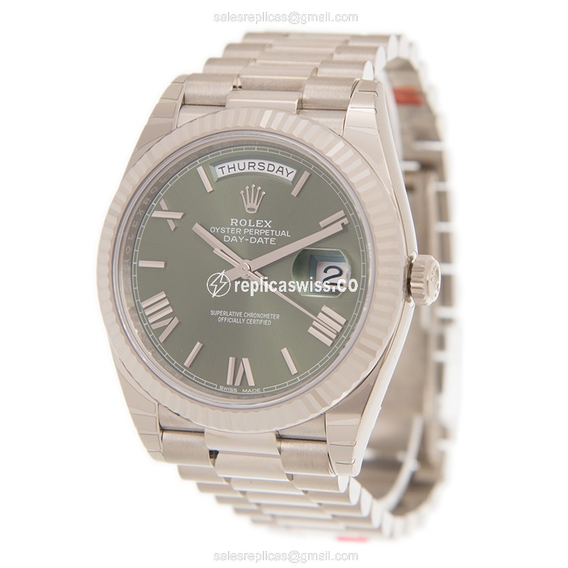Rolex DAY-DATE Replica - Automatic - 18kt Gold - Green Dial, Silver Clasp - View 3