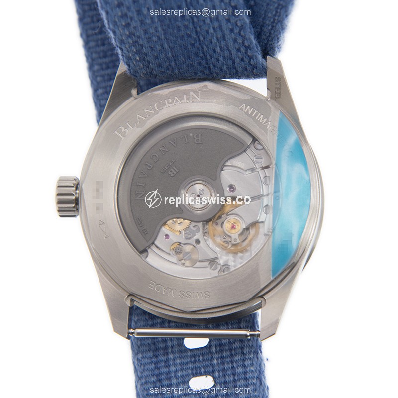 Blancpain 5100-1127-NAJ Replica - Automatic - Steel Case - White Dial - Blue Canvas Strap - View 3