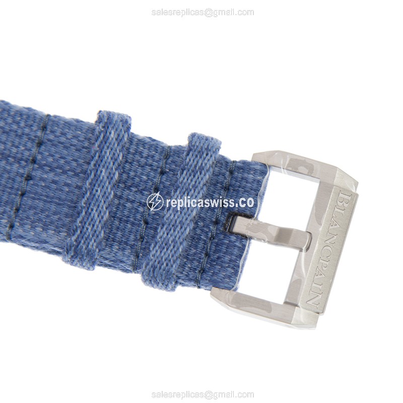 Blancpain 5100-1127-NAJ Replica - Automatic - Steel Case - White Dial - Blue Canvas Strap - View 4