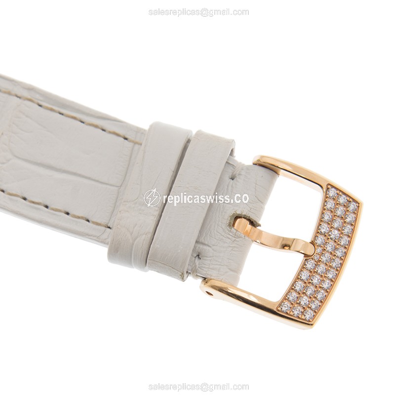 Chopard Happy Sport Replica - Automatic - 18kt Rose Gold - Sapphire - White Dial - Alligator Buckle - View 4