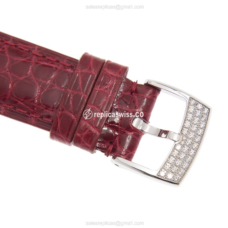 Chopard Happy Sport Replica - Auto - 18kt White Gold - Diamond - White Dial - Red Alligator Strap - View 4